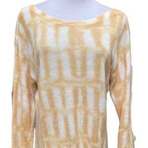 🌼Chicos Yellow & White TieDyed Pullover Long Sleeve Soft Knit Linen Rayon Top L